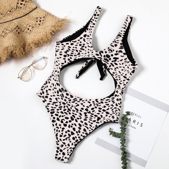 ANIMAL PRINT TIE FRONT SWIMSUIT - Picture 3 of 4
